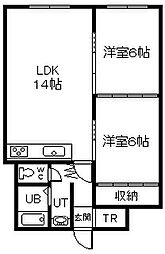 美園マンションNo.6 2LDKの間取図画像