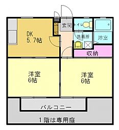 ロイヤルハイツB棟 2DKの間取図画像