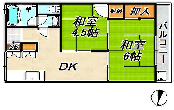 朝日マンション ｜兵庫県神戸市長田区林山町(賃貸マンション2DK・3階・40.00㎡)の写真 その2