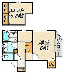 グランメール腕塚 2階1SKの間取り