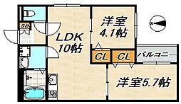 D porta violet 3階2LDKの間取り