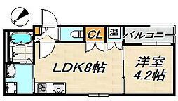 エフ アセシア デュマリス 2階1LDKの間取り