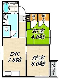 エイシンハイツ 2DKの間取図画像