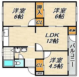 東垂水住宅7号棟 3LDKの間取図画像