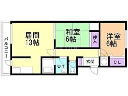 Mマエダ1 2LDKの間取図画像