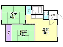 コーポ津元B 2LDKの間取図画像