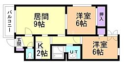 コーポげんじ北8条 2LDKの間取図画像