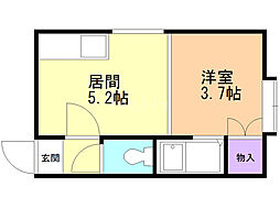 サンライン元町 1DKの間取図画像