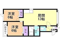 ラ・ミリオーネ 2LDKの間取図画像