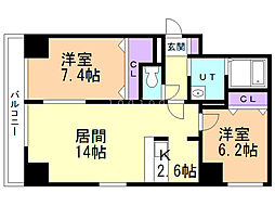 サンコート北7条壱番館 2LDKの間取図画像