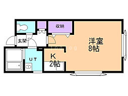 エルム2 1Kの間取図画像
