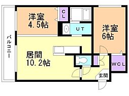 ネコオール麻生 2LDKの間取図画像