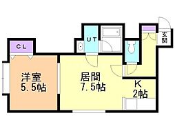 オーヴァル 1LDKの間取図画像