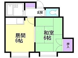 パステル北19B 1DKの間取図画像