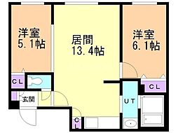 NOBLE Charmant(ノーブルシャルマン)元町 2LDKの間取図画像