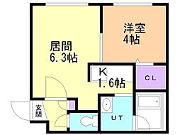 ガレリアN13 1DKの間取図画像