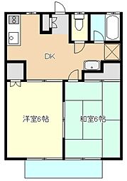 グリーンテラス楠B 2DKの間取図画像