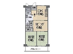 北野田大発マンションA棟 3DKの間取図画像