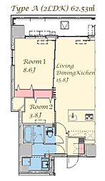 台東区下谷2丁目マンション 2LDKの間取図画像