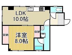 ドミールアップスカイ 1LDKの間取図画像