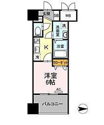 トリオマーレ蔵前 1Kの間取図画像
