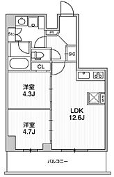 リテラス南千住サウス 2LDKの間取図画像