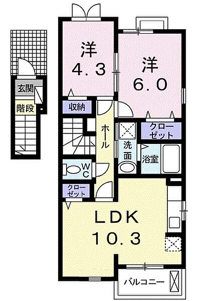 サリーレKII 201｜愛媛県西条市船屋甲(賃貸アパート2LDK・2階・52.83㎡)の写真 その3