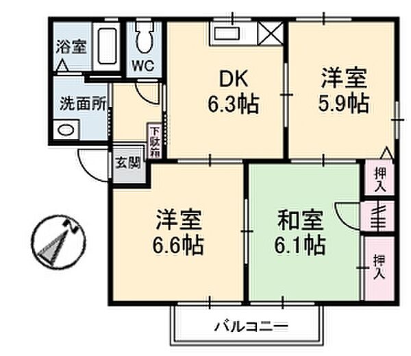 フォーレスノマA棟 103｜愛媛県今治市高地町1丁目(賃貸アパート3DK・1階・54.34㎡)の写真 その3