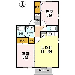 コーポマルタA 2LDKの間取図画像