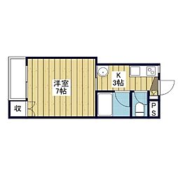 参川第四マンション 1Kの間取図画像