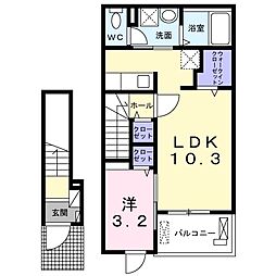 フェリス・ヴェルデ 1LDKの間取図画像