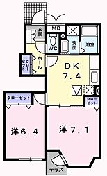 メゾンドカルムD 2DKの間取図画像