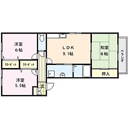 フォブール山本C 3DKの間取図画像