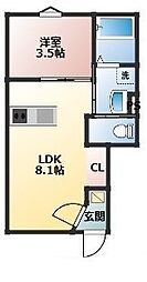 Casa Pacifica 喜田村 1LDKの間取図画像