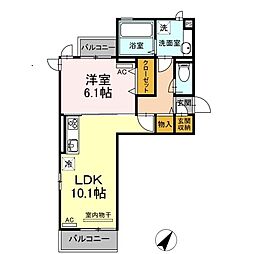 D-room南鳥生 1LDKの間取図画像