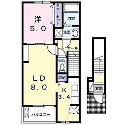 ミルネ・ハイツB&W 1LDKの間取図画像