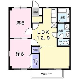 朝日ハイツA 2LDKの間取図画像