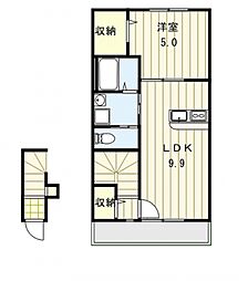ヒッポ阿方B 1LDKの間取図画像