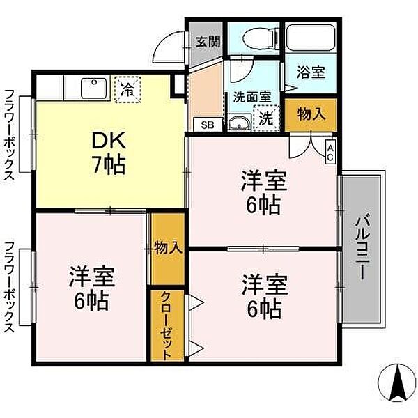 古川南ハイツA棟 203｜愛媛県松山市古川南2丁目(賃貸アパート3DK・2階・56.10㎡)の写真 その3