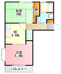 ウインディア・いそぬま 2DKの間取図画像