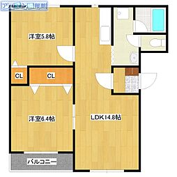 レオ・グランコート有明 2LDKの間取図画像