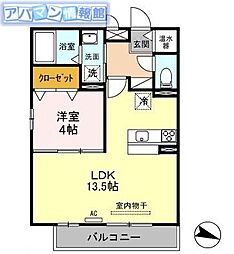 リヴェール山田 1LDKの間取図画像