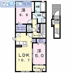ヴィラ シャングリラ 寺尾 2LDKの間取図画像