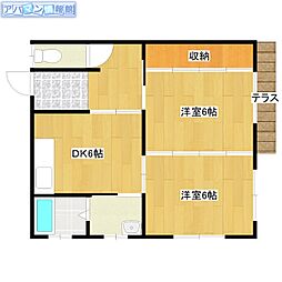 西山ハイツ 2DKの間取図画像