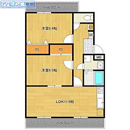 シャルム弐番館 2LDKの間取図画像