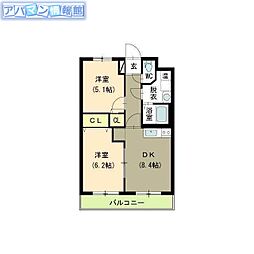 ヒーローマンションみずき野 2DKの間取図画像