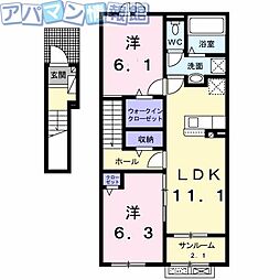 クレストII 2LDKの間取図画像