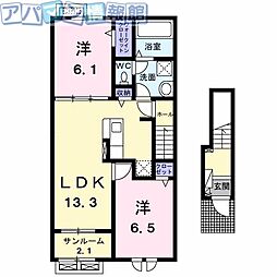 クレストI 2LDKの間取図画像