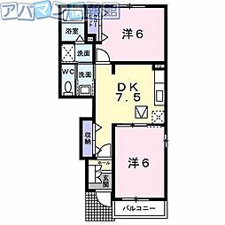 アルモニースクウェアA 2DKの間取図画像