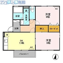 アムール荻川C 2DKの間取図画像